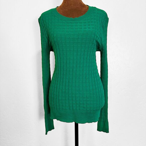 Ann Taylor Womens Y2K Waffle Knit Preppy Sweater Size M Green Old Money Academia - Picture 3 of 9